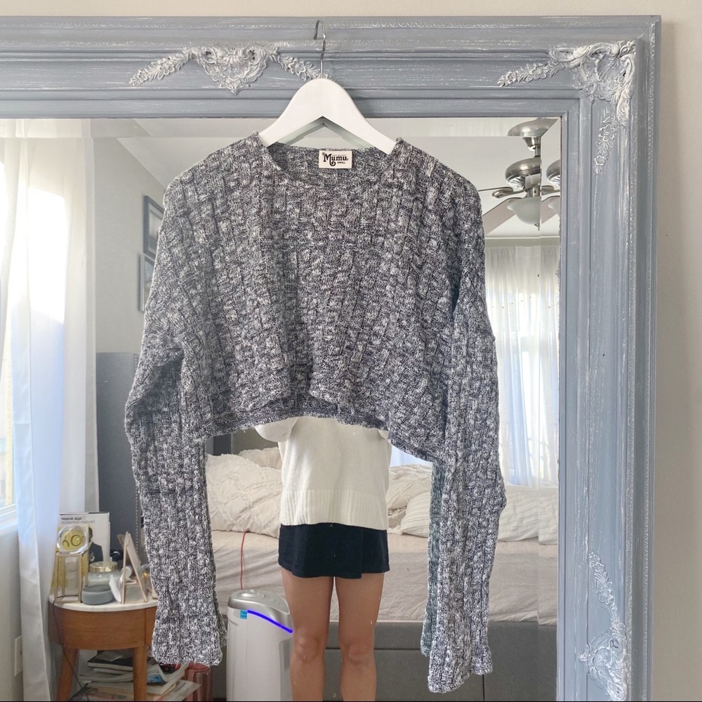 Show Me‎ Your Mumu Crop Gray Knit Sweater 90s Relaxed Preppy S
